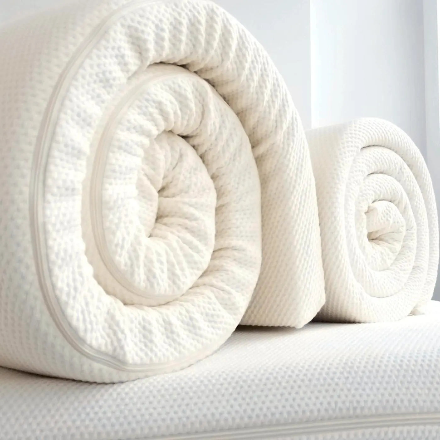 Dorm IQ Organic Foam Topper rolled up